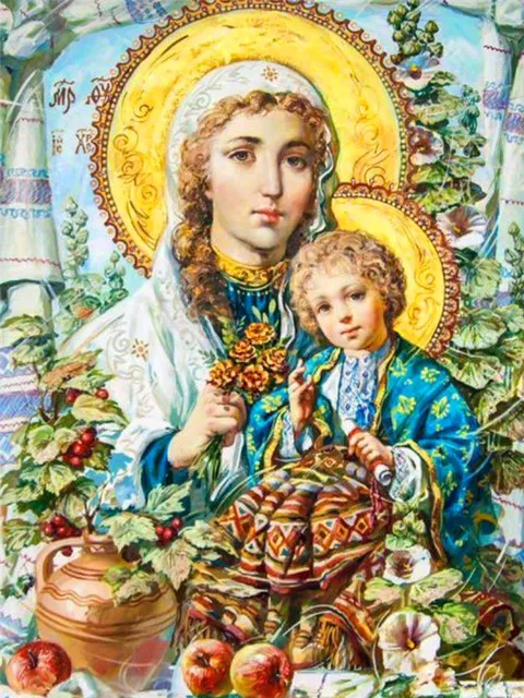 Aperçu du résultat final Vergine Maria e Bambino Gesù con Bacche Rosse.
