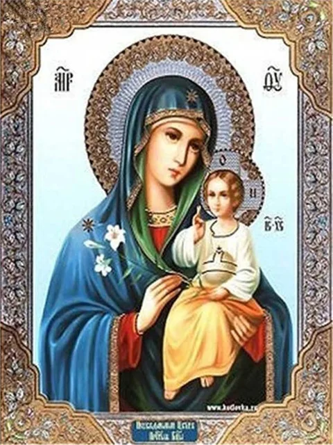 Aperçu du résultat final Vergine Maria e Bambino Gesù Icona Bizantina.
