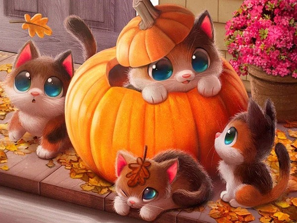 Aperçu du résultat final Autumn Kittens in the Pumpkin.