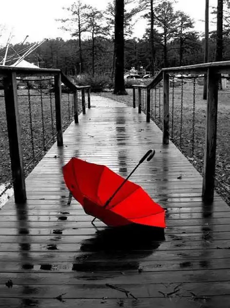 Aperçu du résultat final Parapluie Rouge sur Ponton Pluvieux.