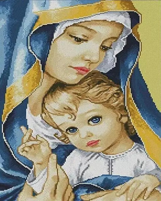 Aperçu du résultat final Vierge Marie et Enfant Jésus aux Éclats d'Or.