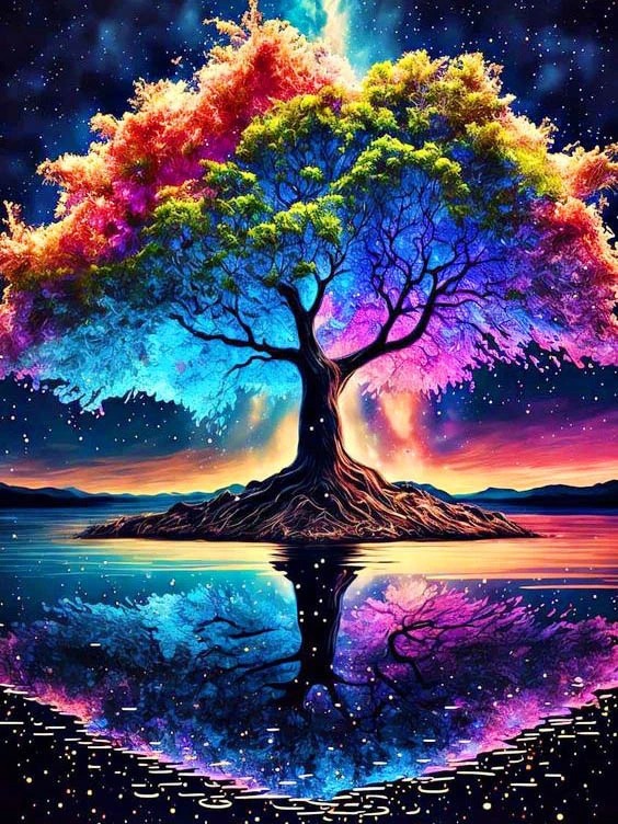 Aperçu du résultat final Arbre de Vie sous un Ciel Étoilé.