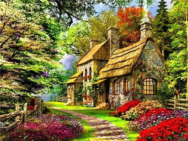Aperçu du résultat final Cottage de Campagne aux Fleurs Éclatantes.