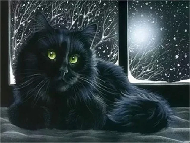Aperçu du résultat final Black Cat with Jade Eyes in the Snow.