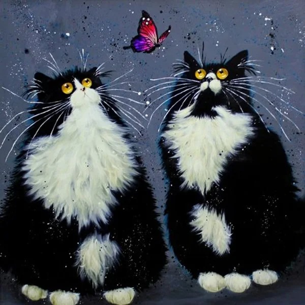 Aperçu du résultat final Flauschige Katzen und verzauberter Schmetterling.