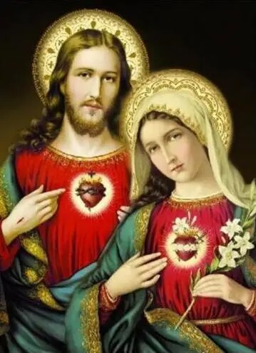 Aperçu du résultat final Sacred Hearts and White Lilies: Holy Icon of Jesus and Mary.