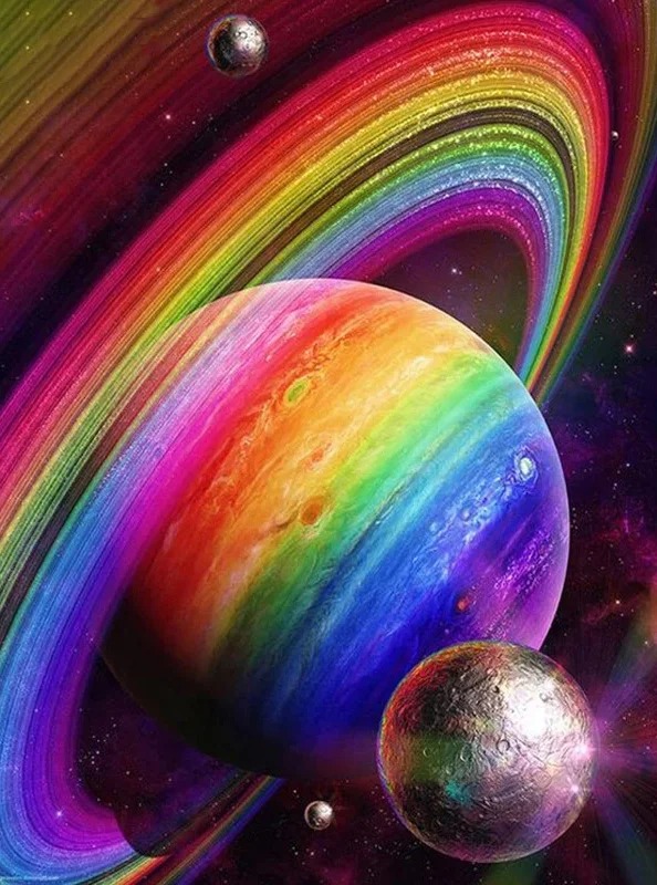 Aperçu du résultat final Planète Arc-en-Ciel et Lunes Cosmiques.