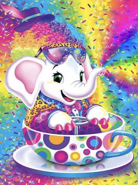 Aperçu du résultat final Fantasie-Elefant in seiner Regenbogentasse.