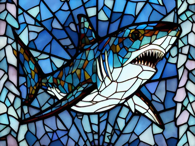 Aperçu du résultat final Requin Vitrail aux Eaux Bleues.