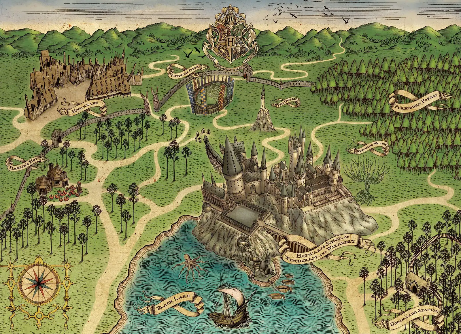 Aperçu du résultat final Ancient Map of Hogwarts and Its Environs.