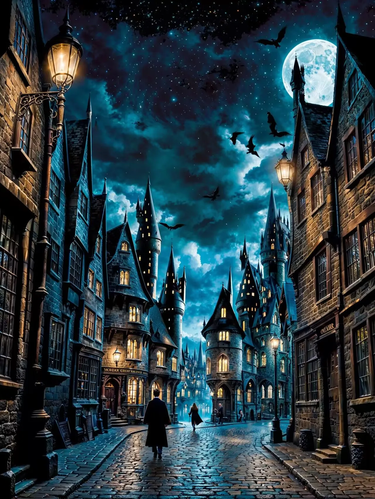 Aperçu du résultat final Wizards' Alley Under the Moon.
