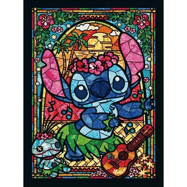 Preview van het eindresultaat van de diamantschildering Stitch: Hawaiian Stained Glass.